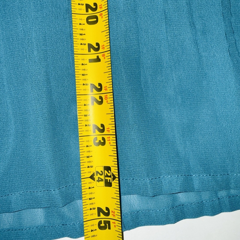 Notations Teal Ruffle Blouse M Sheer Crinkle Texture Bell Sleeve Y2K Fairycore - Picture 4 of 9